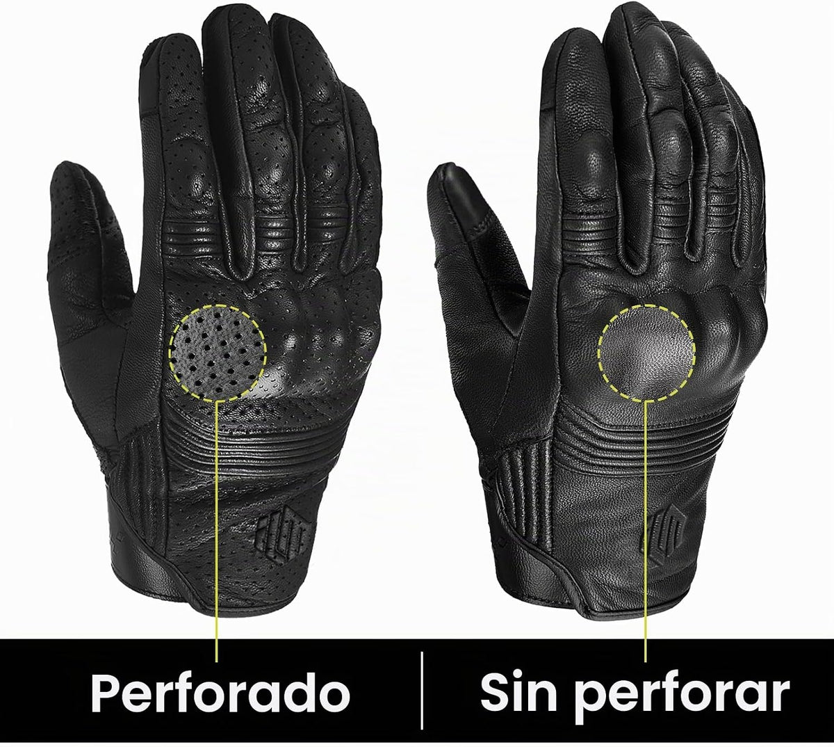 ILM Guantes de Cuero de Piel de Cabra para Motocicleta y Moto Depor...