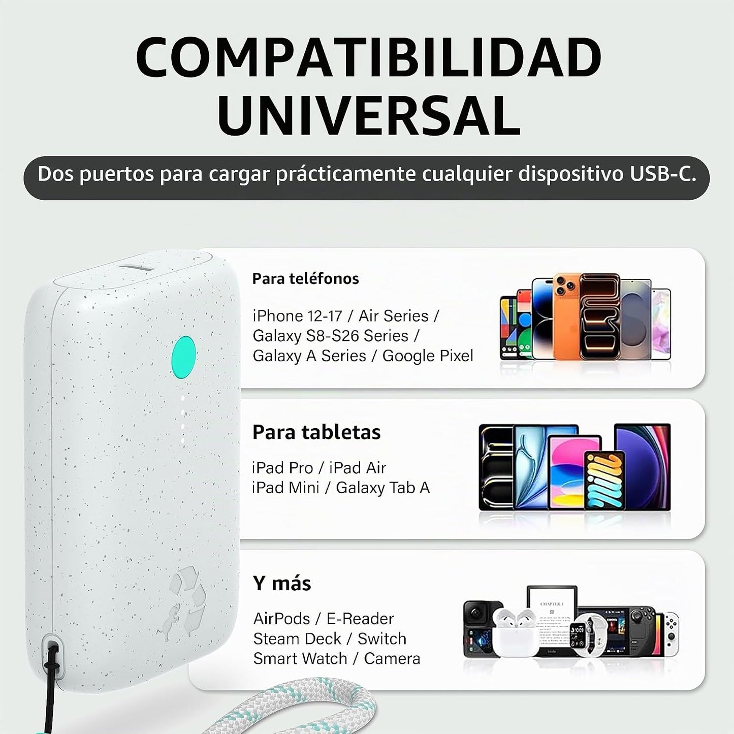 Nimble Champ Cargador Portátil, Batería Externa de 10,000mAh Carga...