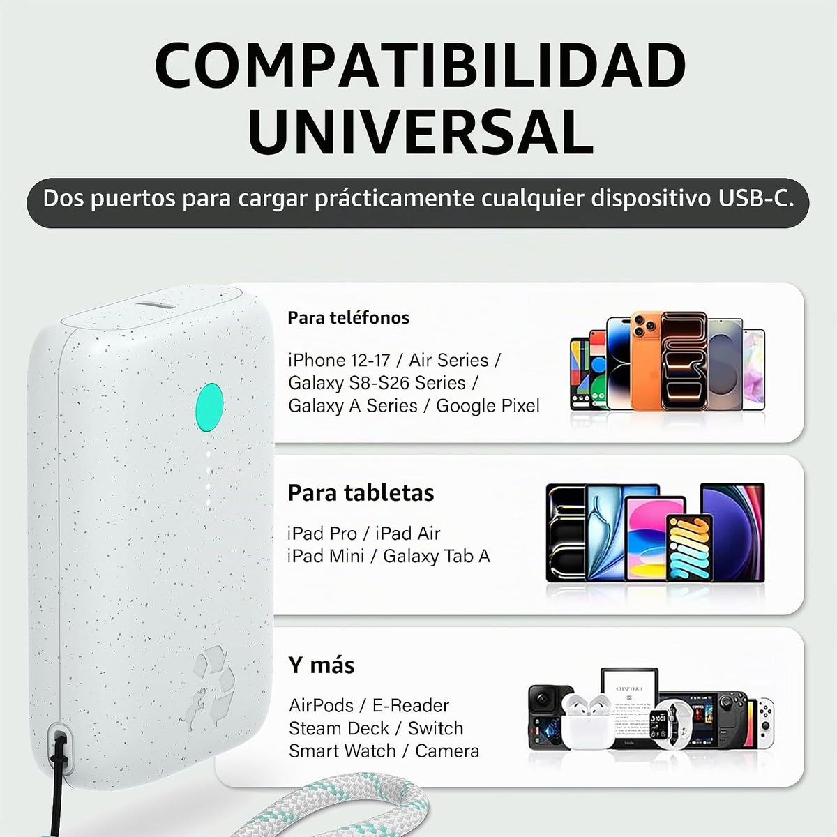 Nimble Champ Cargador Portátil, Batería Externa de 10,000mAh Carga...