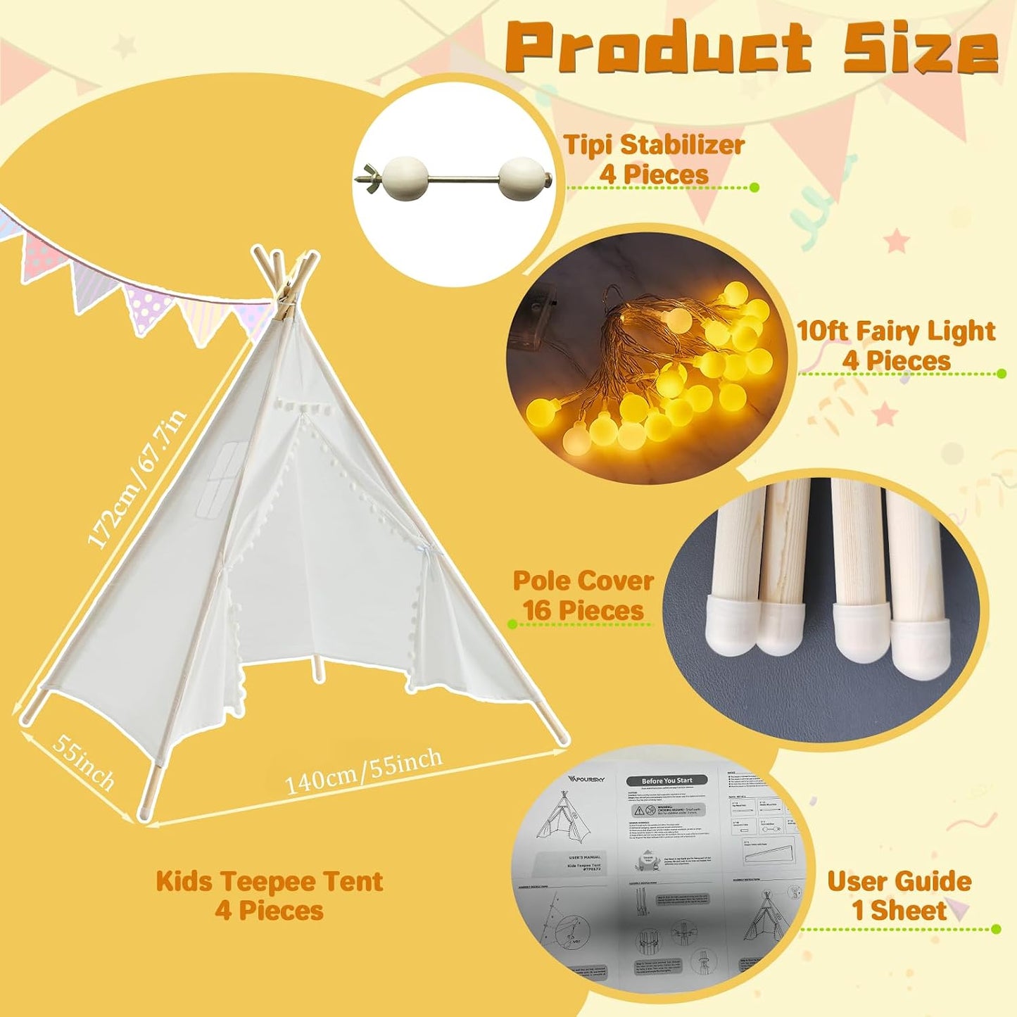 Paquete de 4 carpas tipi para niños para fiestas de pijamas, casa d...