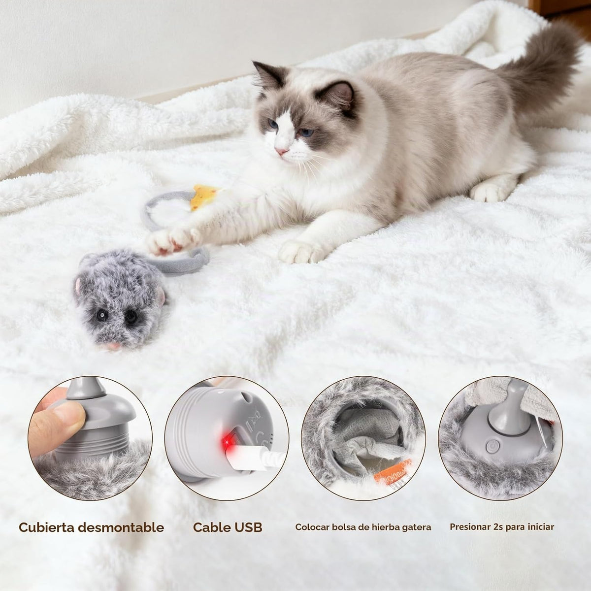 Migipaws MigiMouse - Juguete interactivo para gatos con giro de 360...