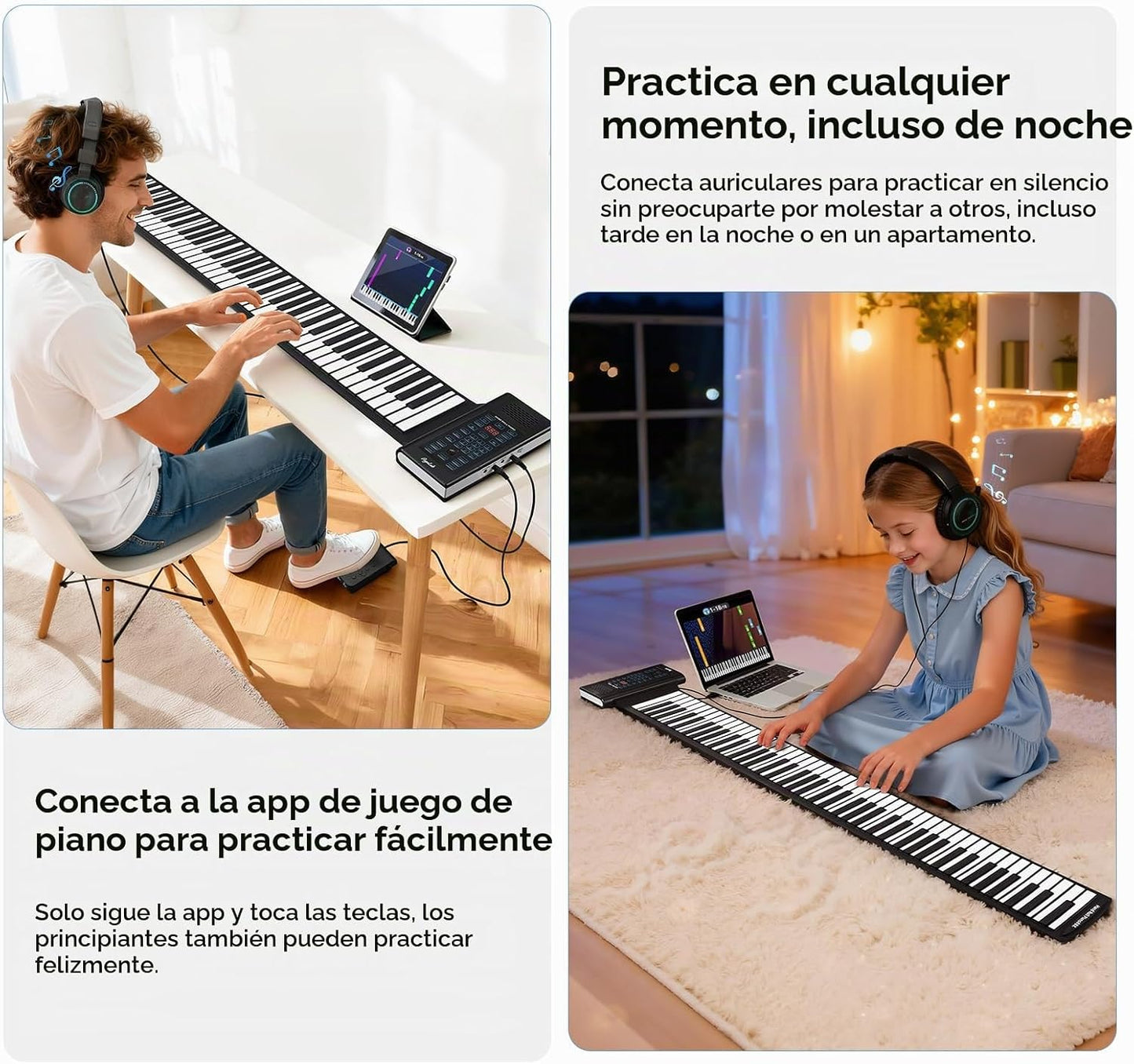 POGOLAB - Piano portátil enrollable de 88 teclas, teclado eléctrico...