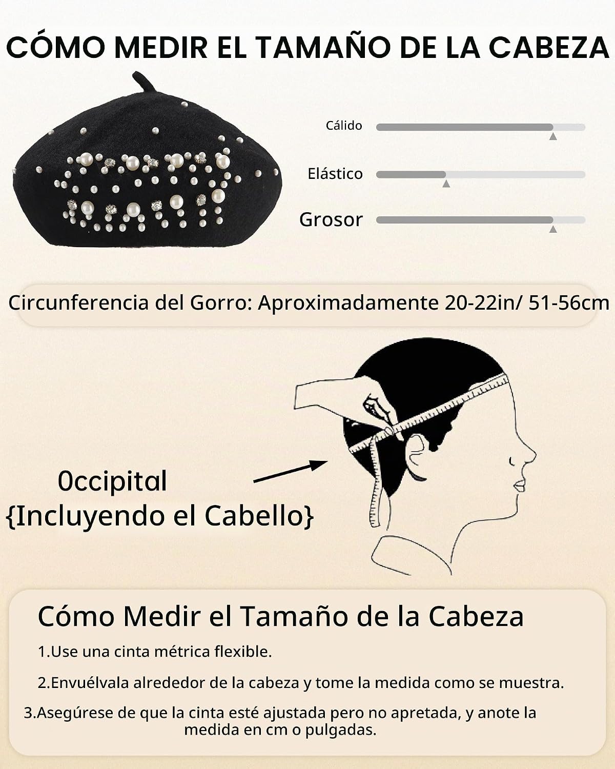Boina clásica de lana francesa con adornos de perlas y diamantes de...