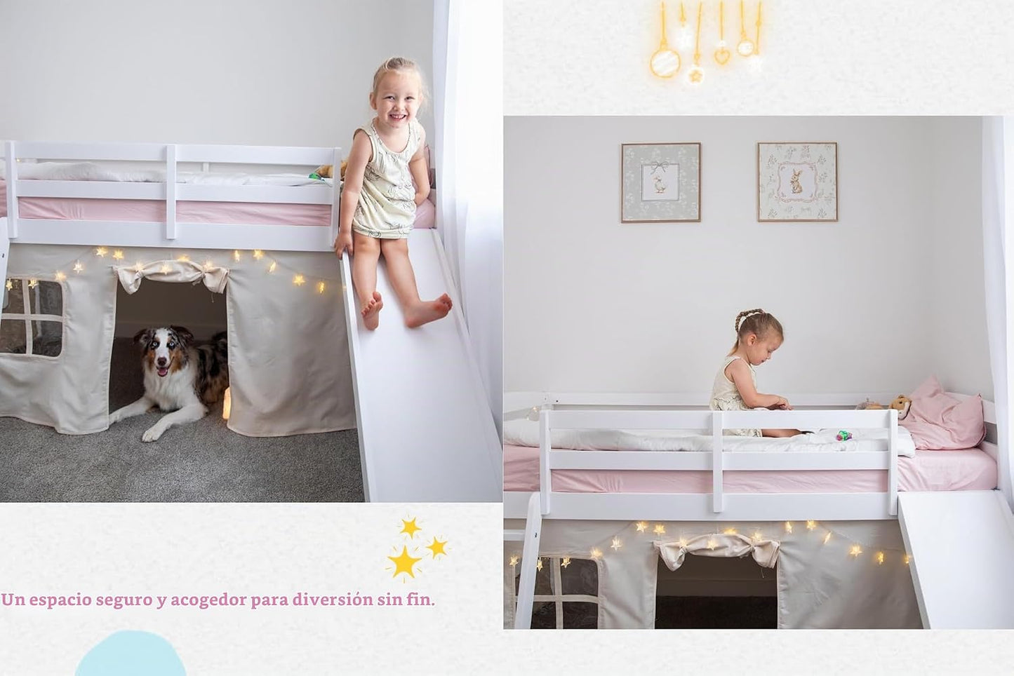 Spirich Cama Loft para Niños con Tobogán y Escalera, Marcos de Cama...