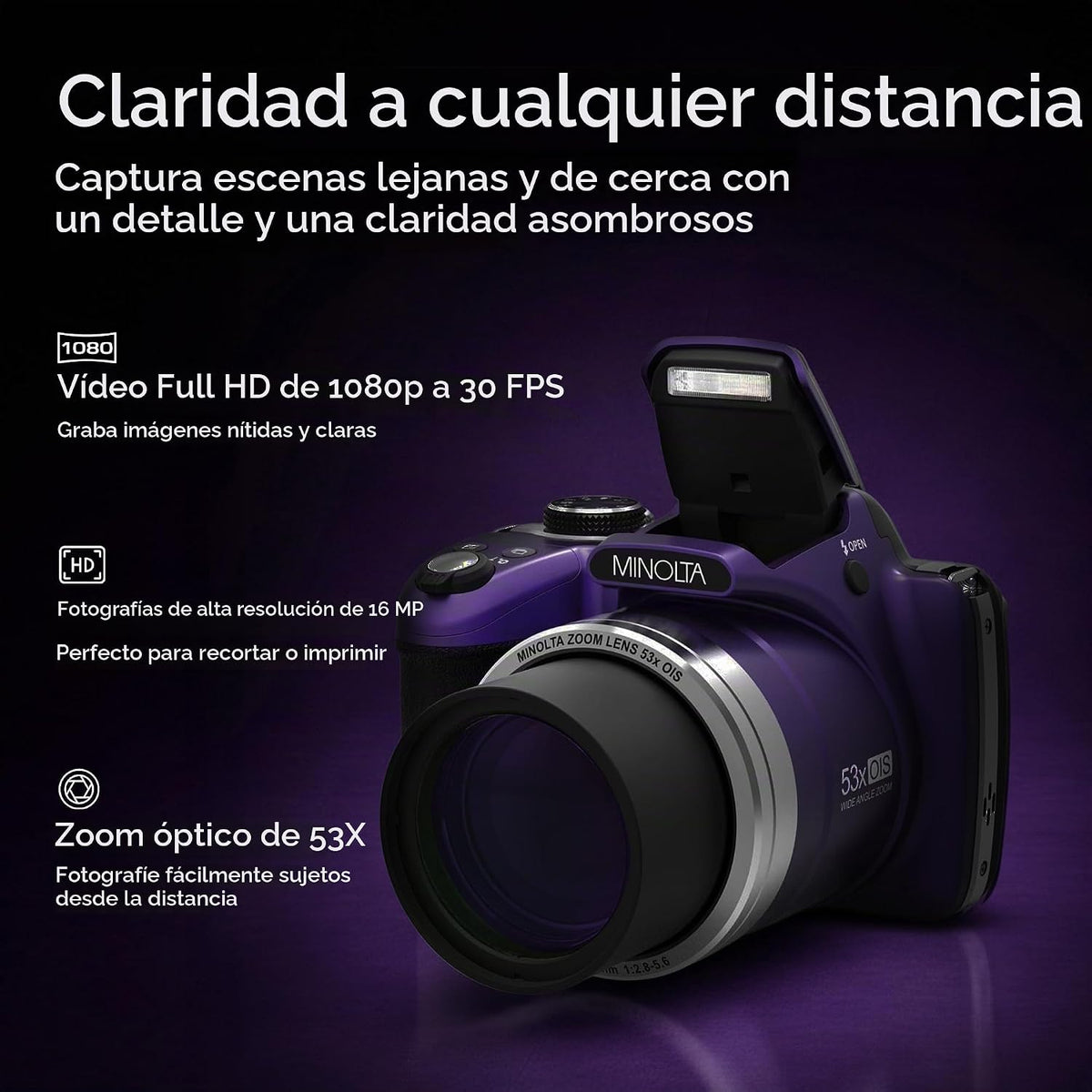 Minolta ProShot MN53Z Cámara de 16 MP, zoom óptico 53X, video de 10...