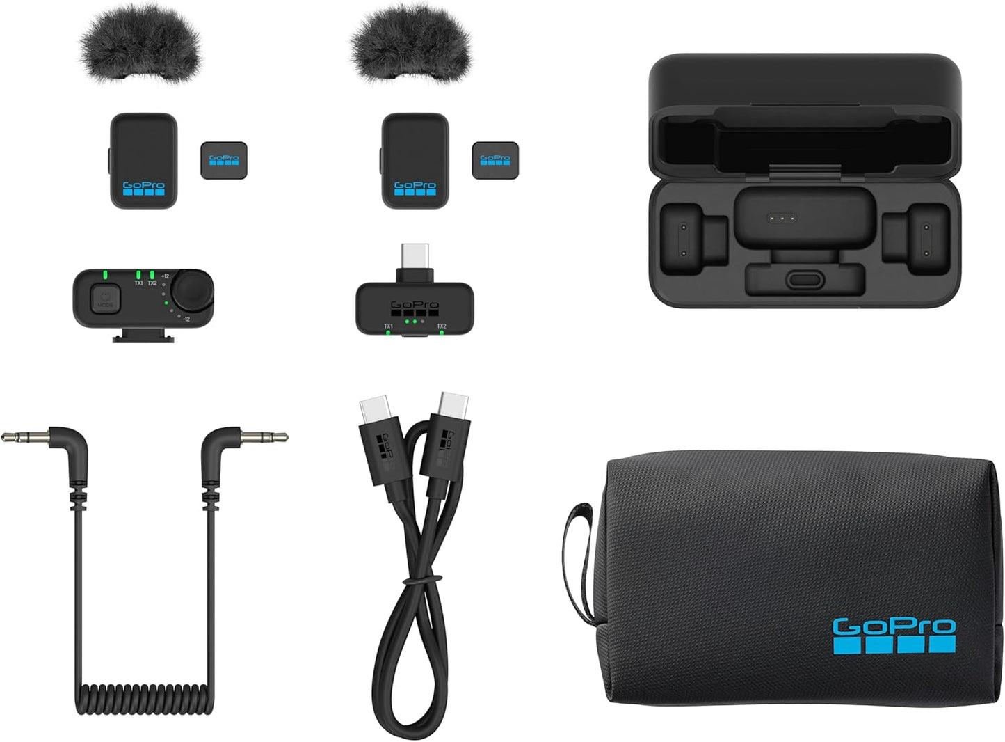 GoPro Kit completo de micrófono inalámbrico (2 TX, 2 RX, estuche de...
