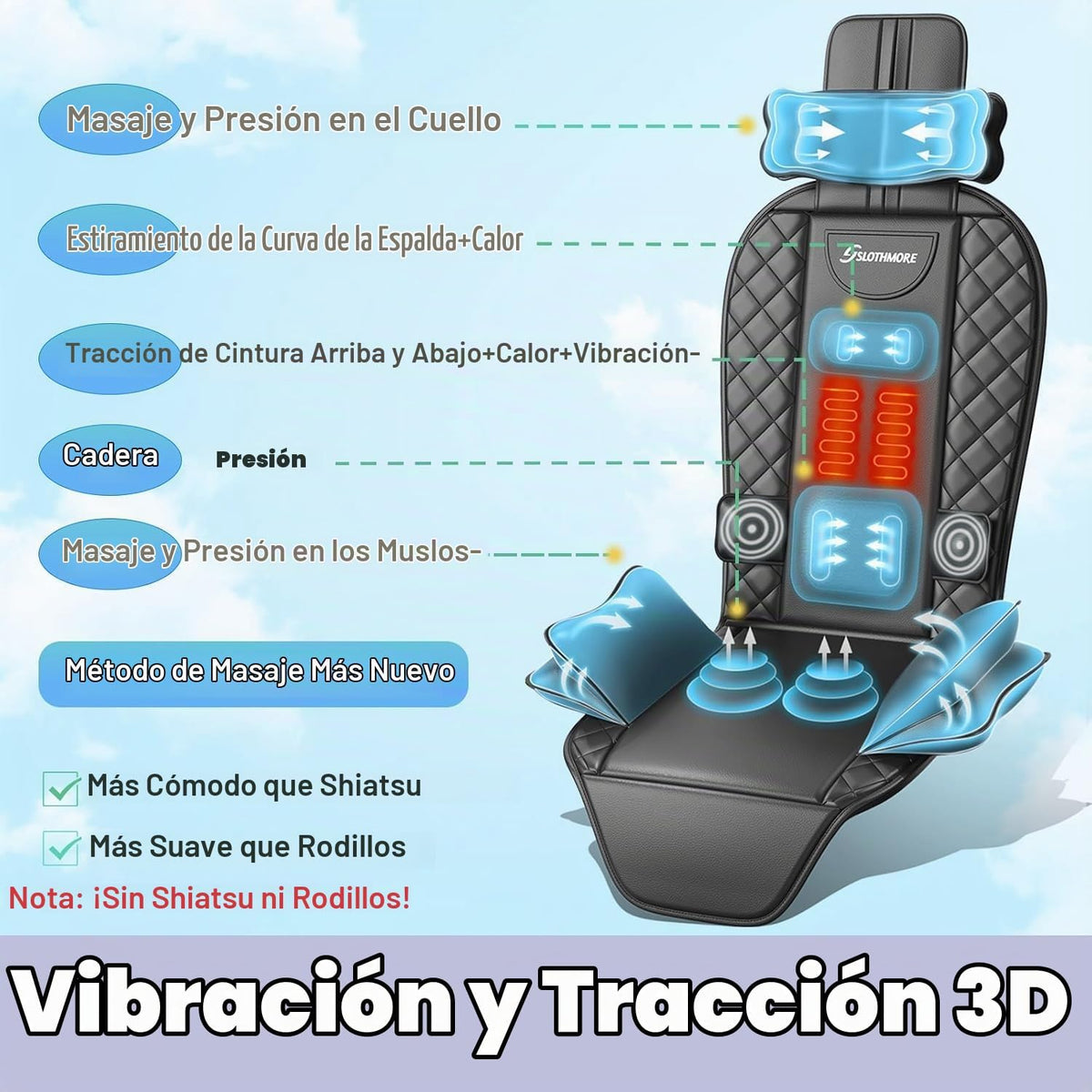 comrelax Masajeador de espalda con calor, tracción y vibración, alm...