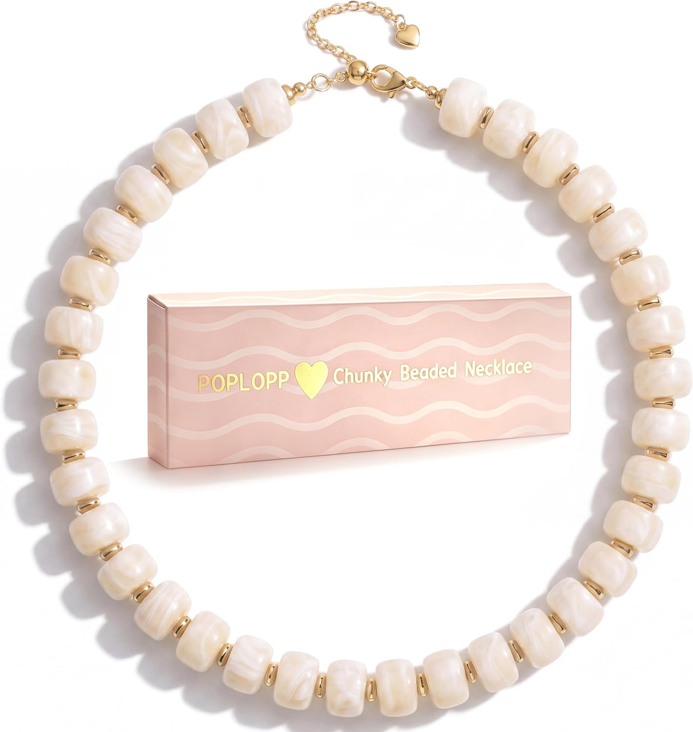 POPLOPP Collares de cuentas gruesas para mujer, gargantilla de cuen...