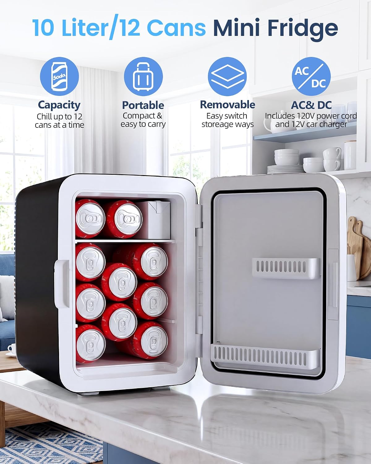 Electactic Mini refrigerador portátil de 10L, refrigerador compacto...