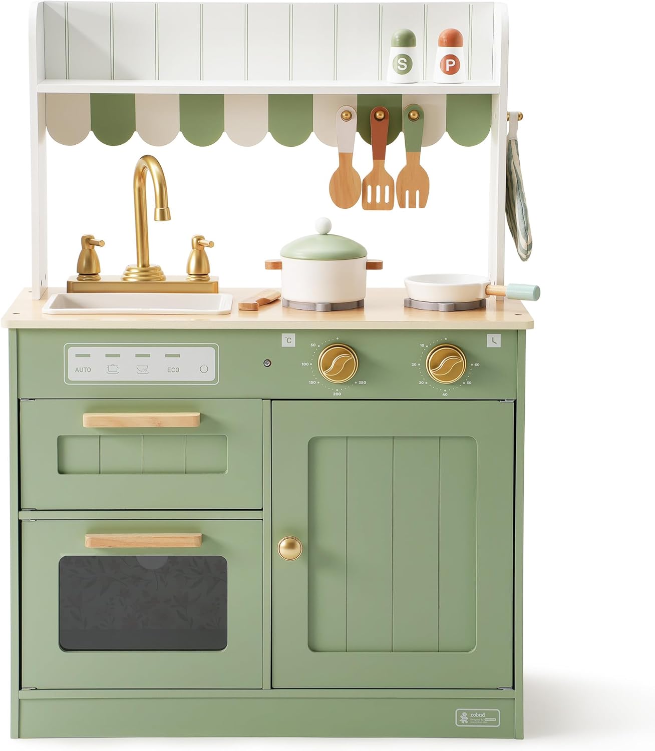 ROBUD Juego de cocina de madera para niños, juego de juguetes de co...
