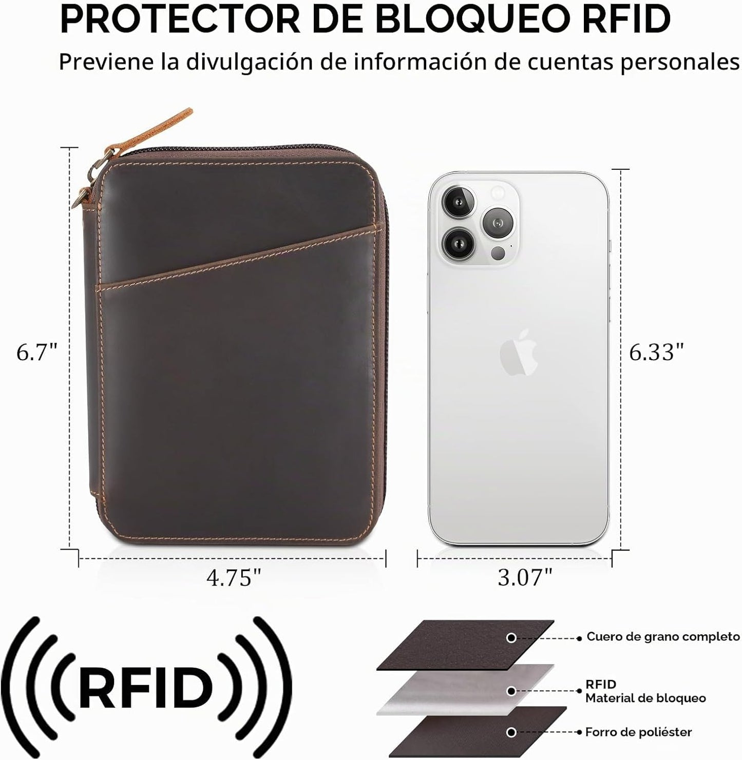 Polare - Cartera de cuero de grano completo para pasaporte familiar...