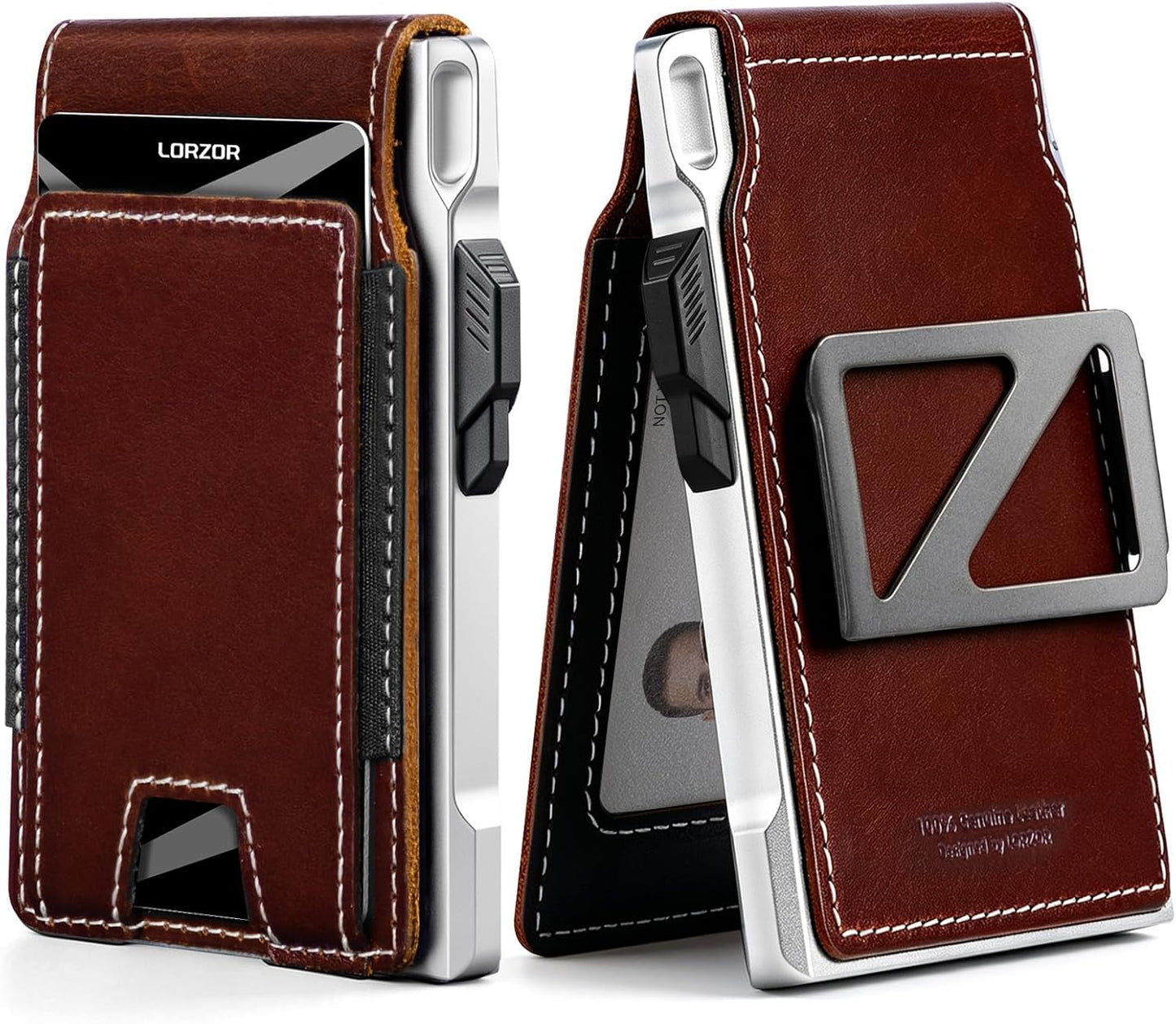 LORZOR Cartera táctica de piel auténtica para hombre, tarjetero des...