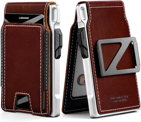 LORZOR Cartera táctica de piel auténtica para hombre, tarjetero des...