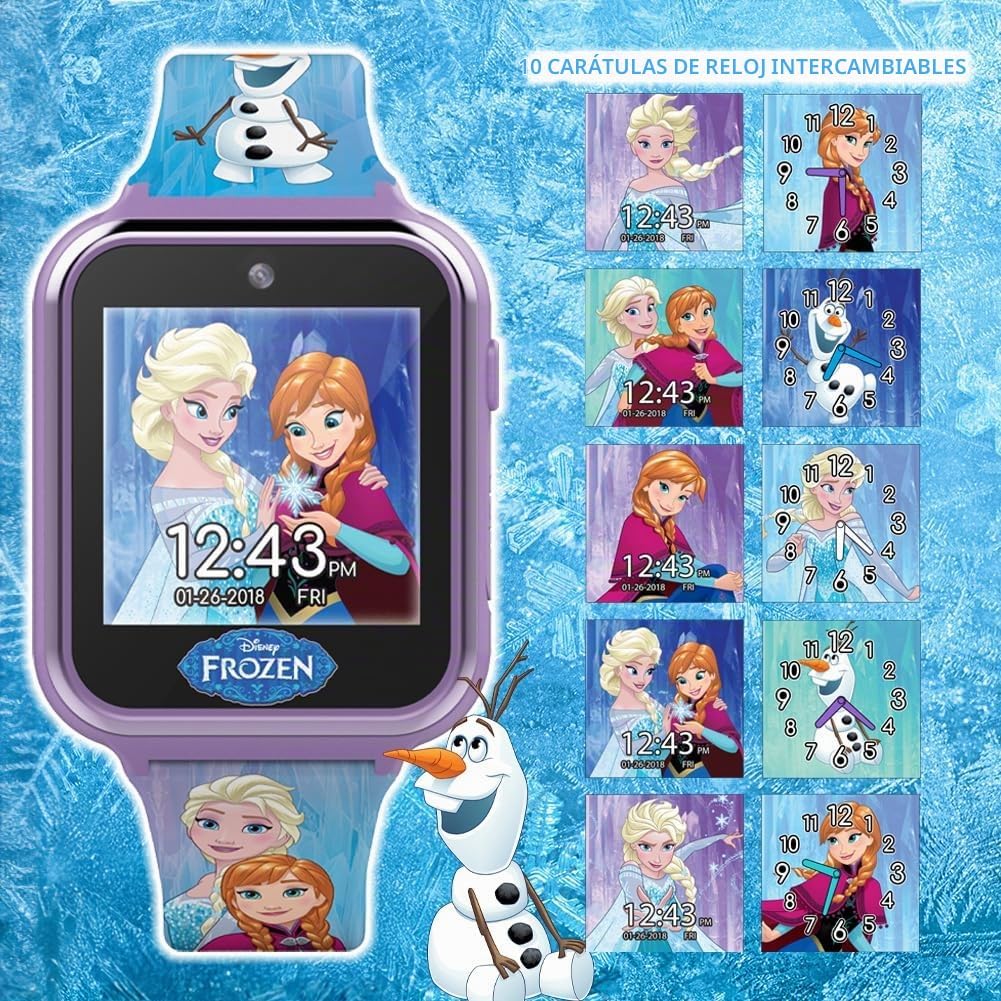 Accutime Reloj inteligente Disney Frozen para niños con cámara para...