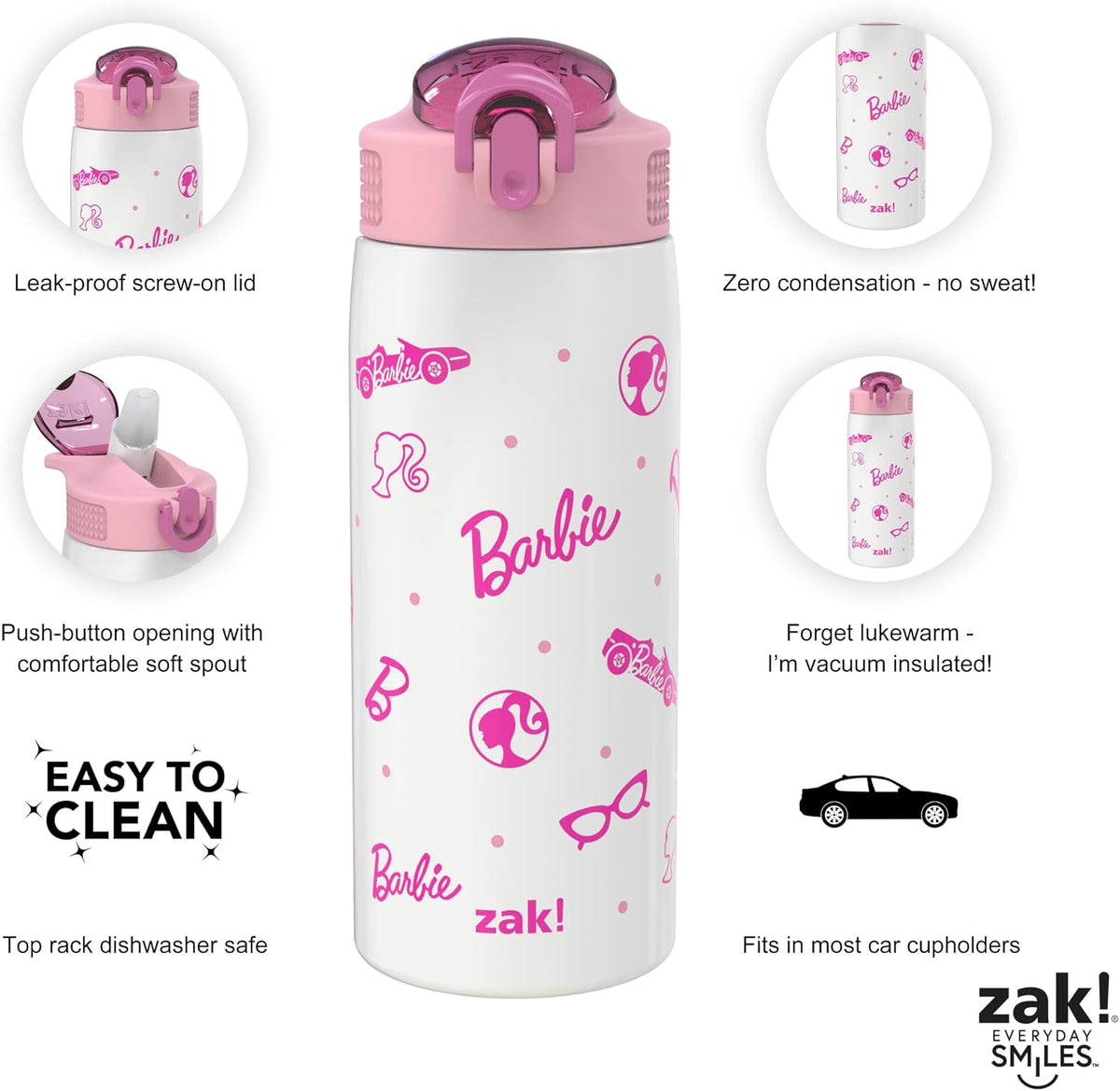 Zak Designs Barbie Porter - Botella de agua para viajes y en casa,...