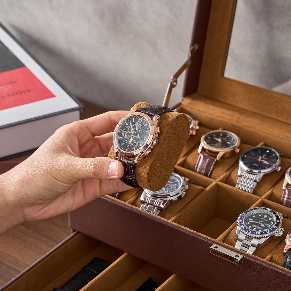 ProCase Caja de reloj, Caja de reloj para hombres con 14 ranuras y...