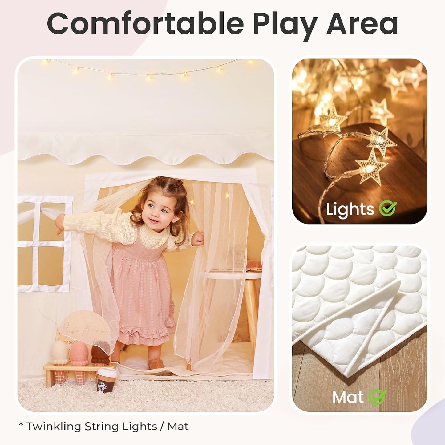 Tiny Land Tienda de campaña con alfombrilla acolchada y luces LED,...