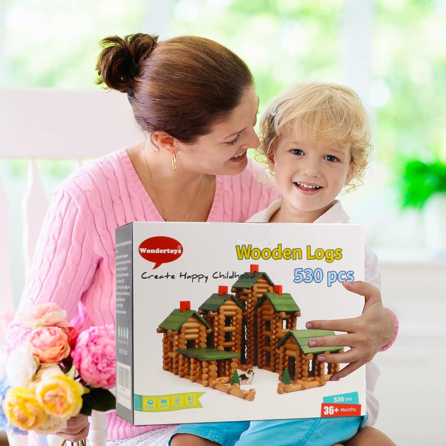 Wondertoys Juego de 530 troncos de madera a partir de 3 años, jugue...