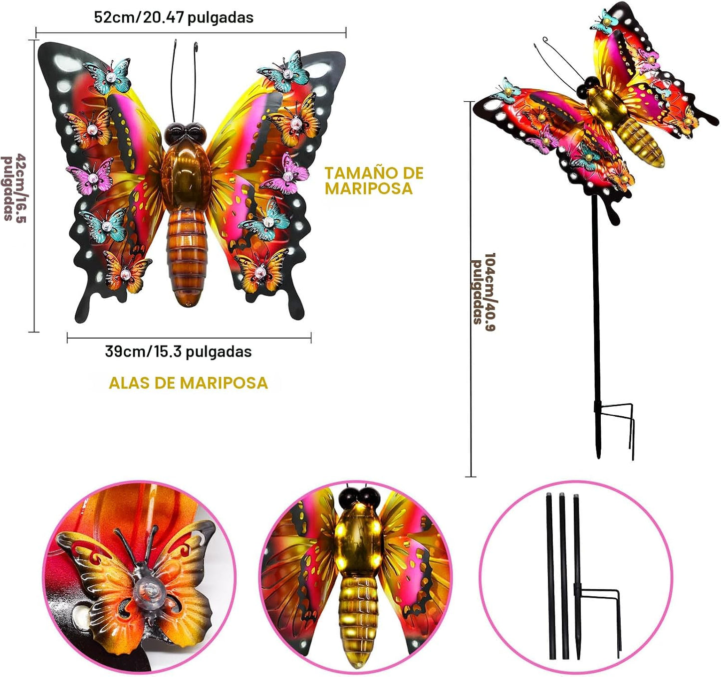 Luces solares de mariposa para exteriores, grandes luces de metal p...