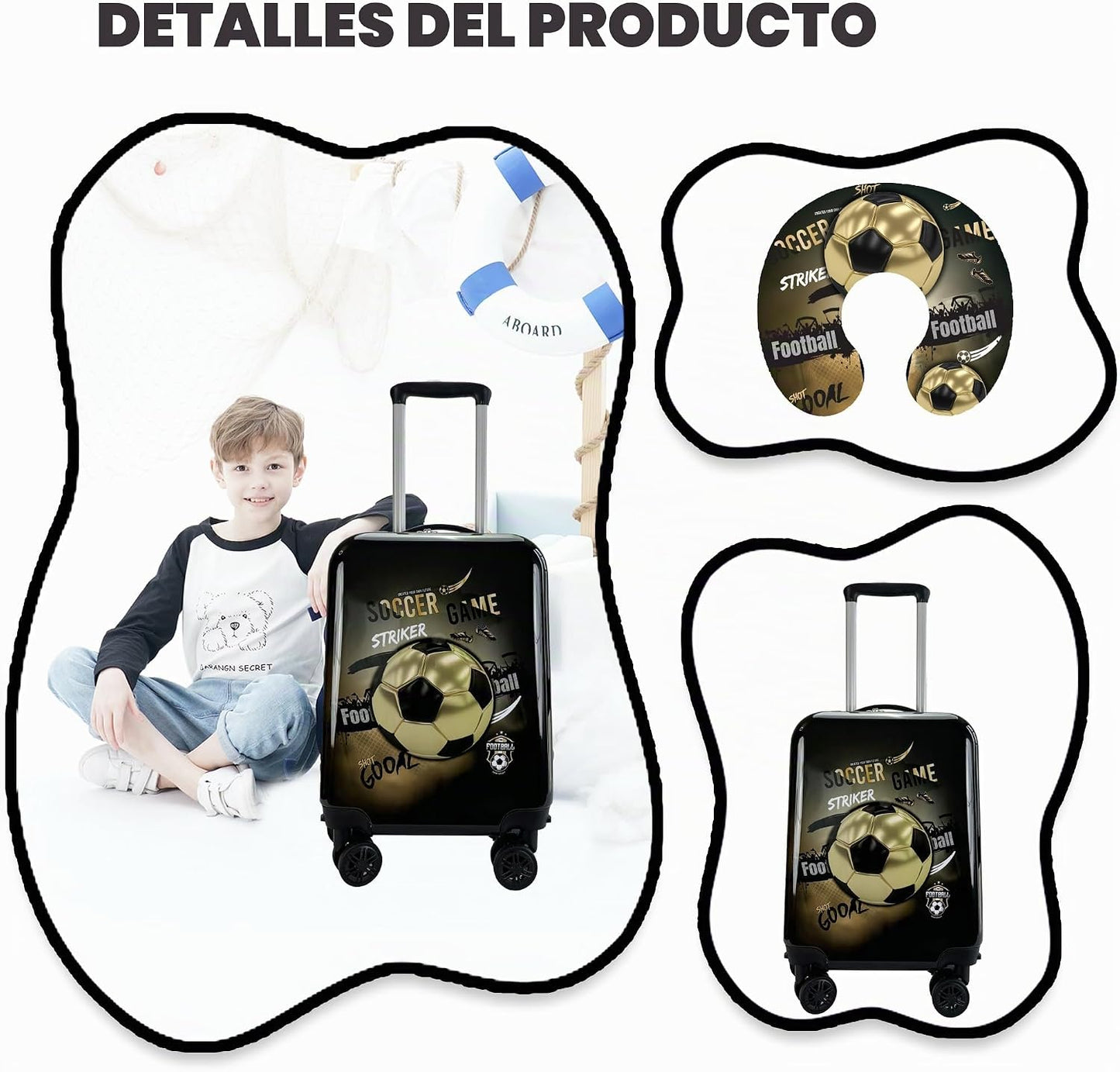 Inprof Juego de maletas para niños, 5 piezas, equipaje de fútbol du...