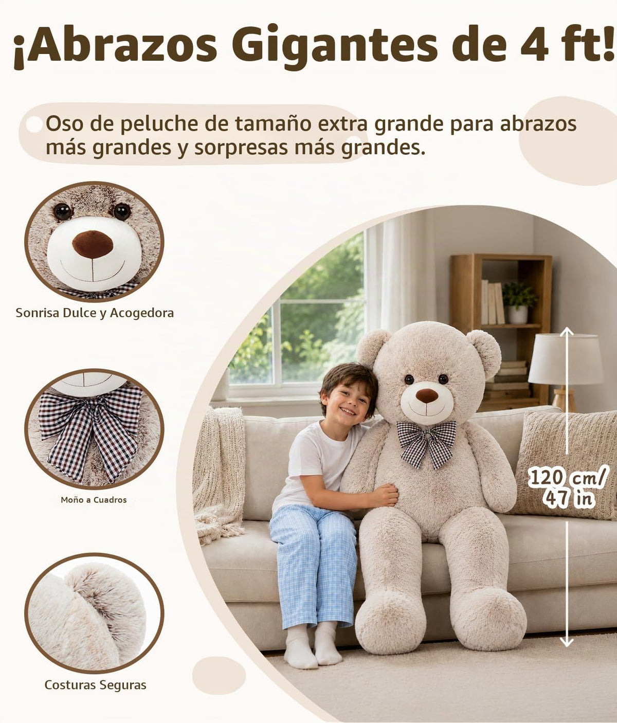 MaoGoLan Juguete de peluche grande de 47 pulgadas suave de dos tono...