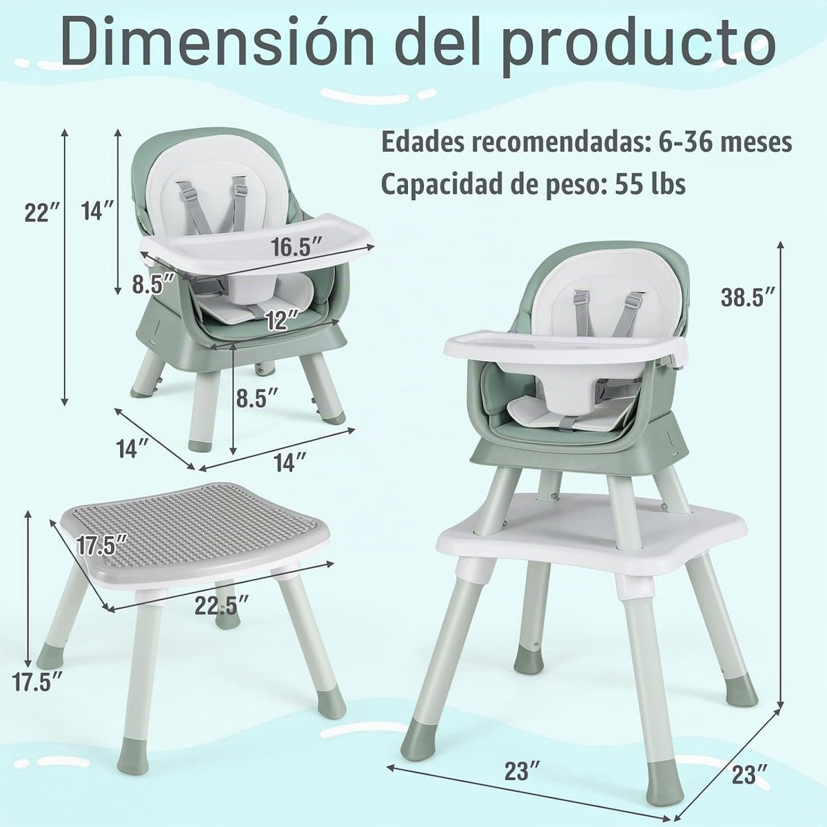 HONEY JOY Silla alta 8 en 1 para bebé, silla alta convertible para...