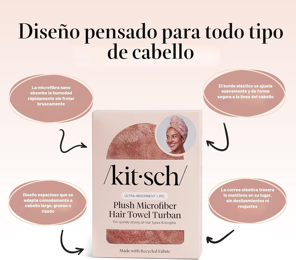 Kitsch Toalla de pelo de microfibra XL para mujer | Toallas de micr...