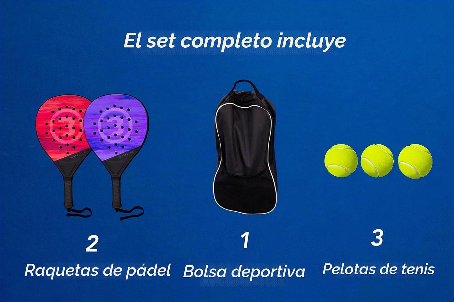 Juego de 2 raquetas de pádel para 2 jugadores con bolsa y 3 pelotas...