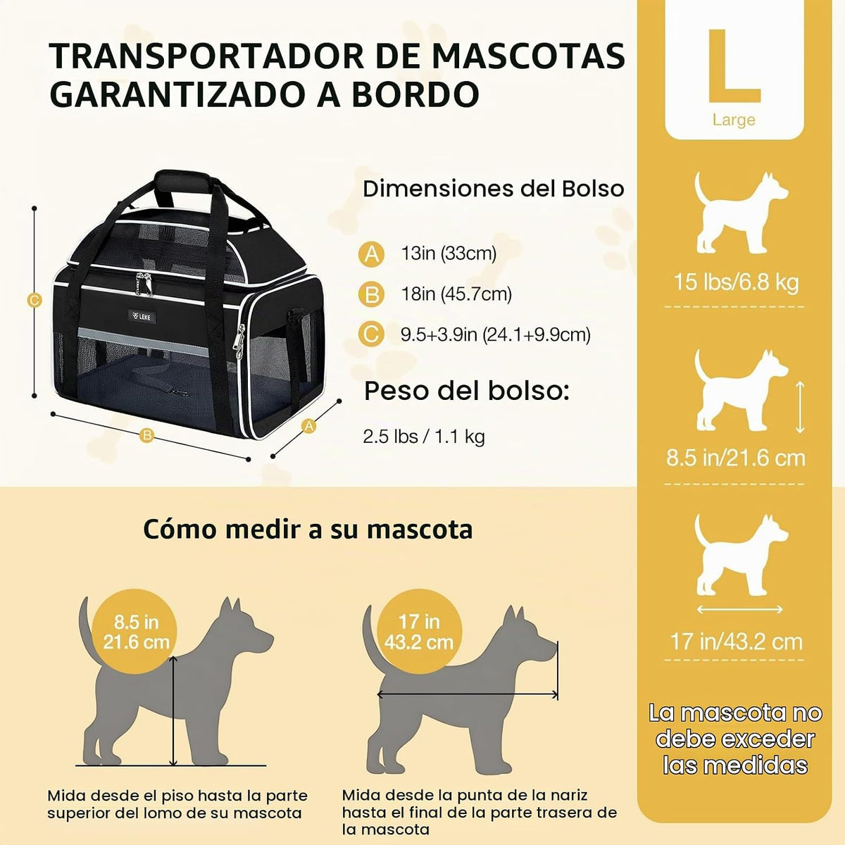 Lekereise Transportador de mascotas extensible superior de 18 x 13...