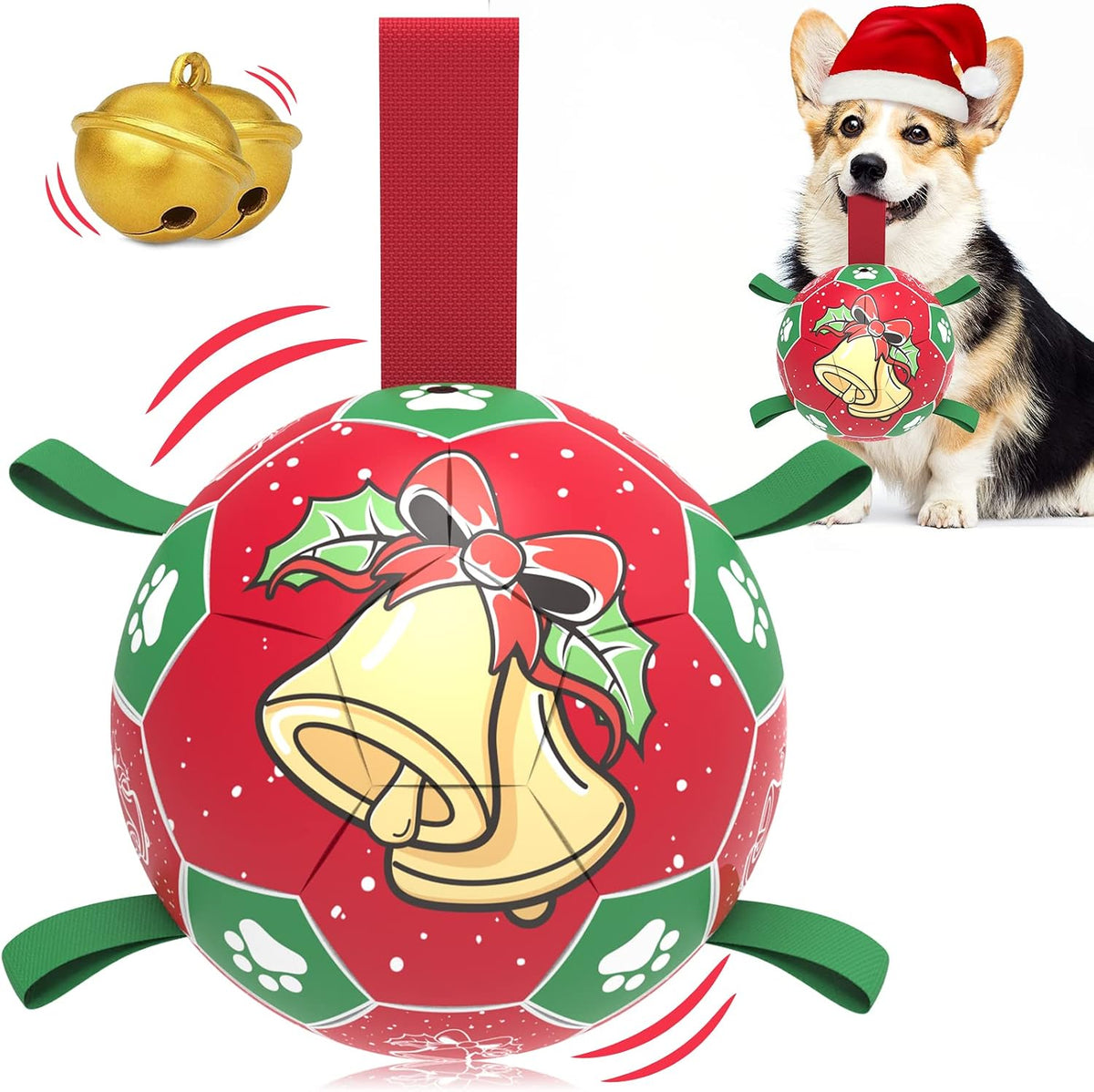 QDAN - Pelotas de fútbol de Navidad con correas para perros, juguet...