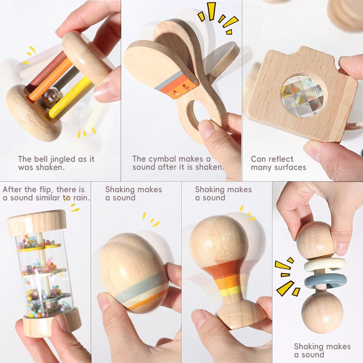 Juego de sonajeros de madera para bebé, juguetes Montessori 7 en 1...