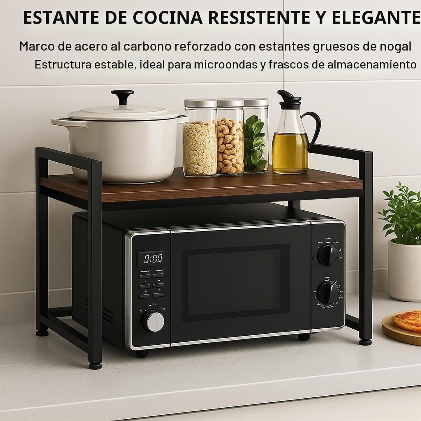 Soporte de microondas resistente de 2 niveles, organizador de encim...