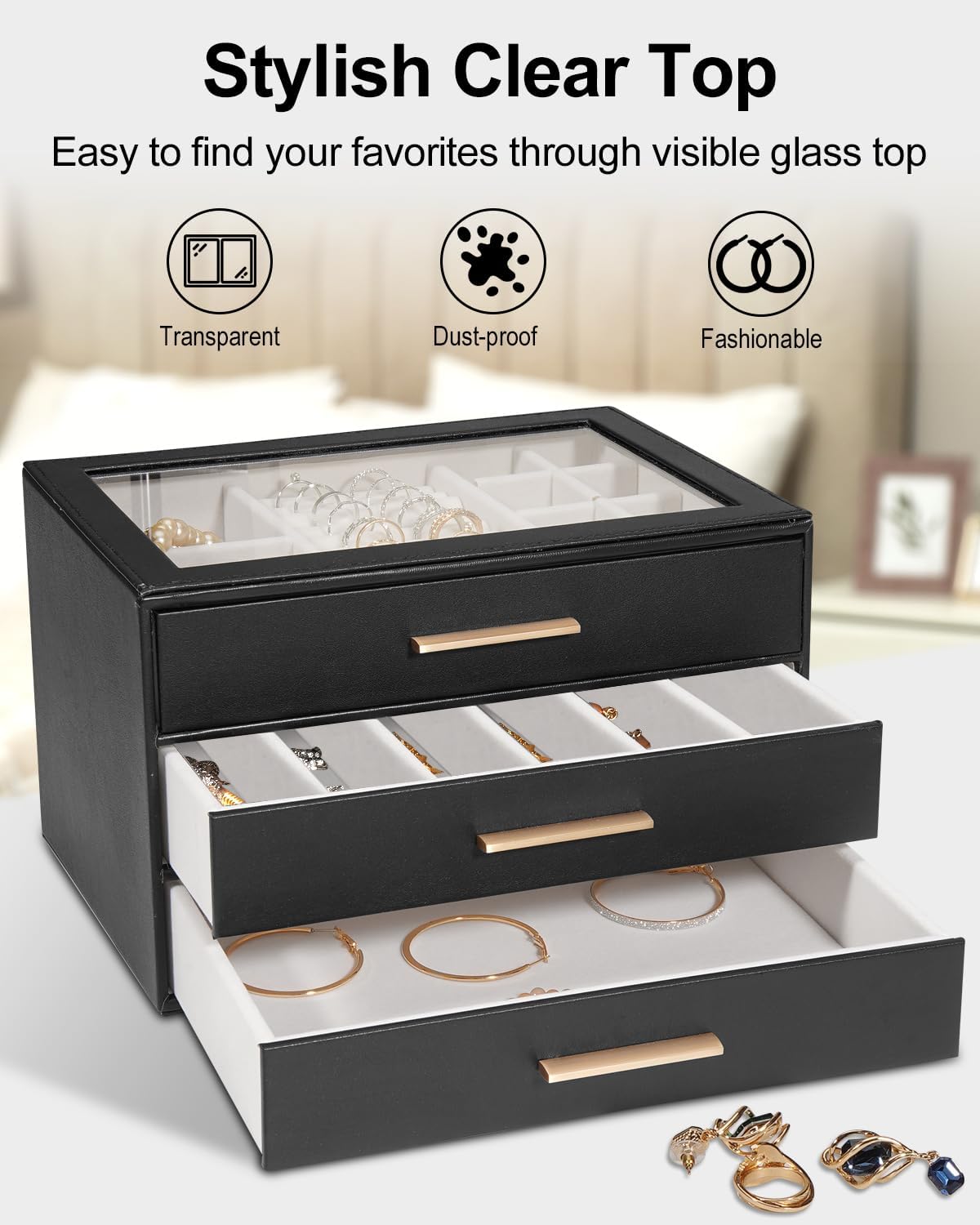 GUOER Caja de Joyas para Mujeres, Organizador de Joyas con Tapa de...