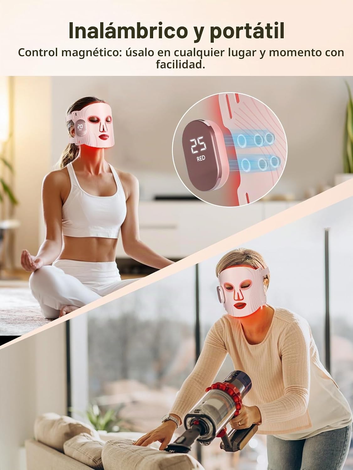 HALIDODO Terapia de luz roja para la cara, máscara facial LED de te...
