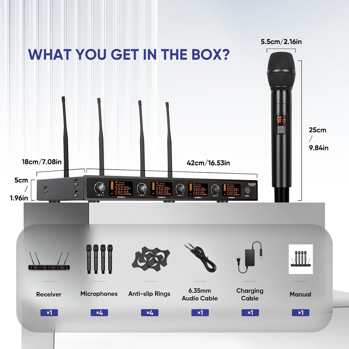 Zenolix Sistema de micrófono inalámbrico, 4 canales UHF metal inalá...