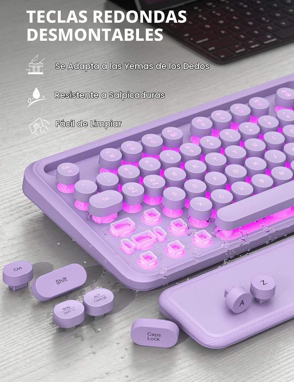Teclado y mouse inalámbricos, máquina de escribir retroiluminada co...