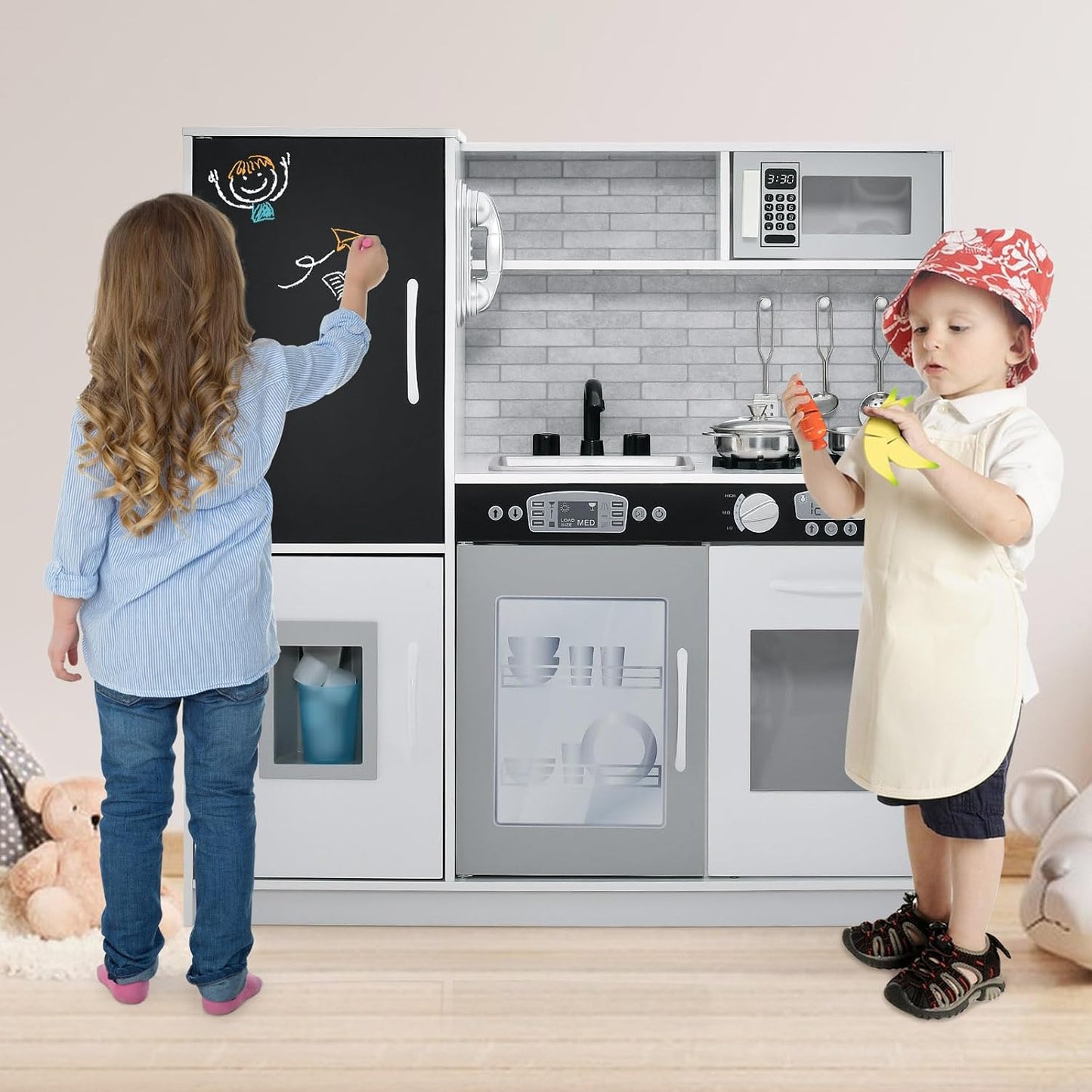 HONEY JOY Juego de cocina de madera para niños, juego de juguete de...