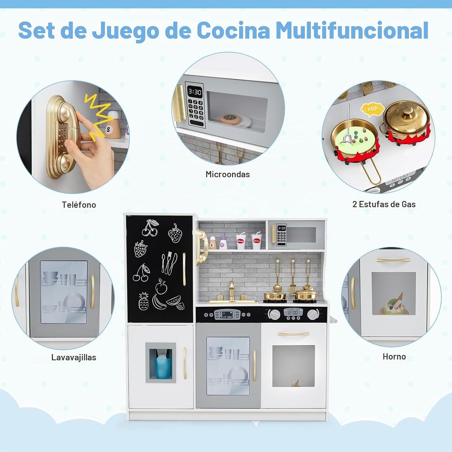 HONEY JOY Juego de cocina de madera para niños, juguete de simulaci...