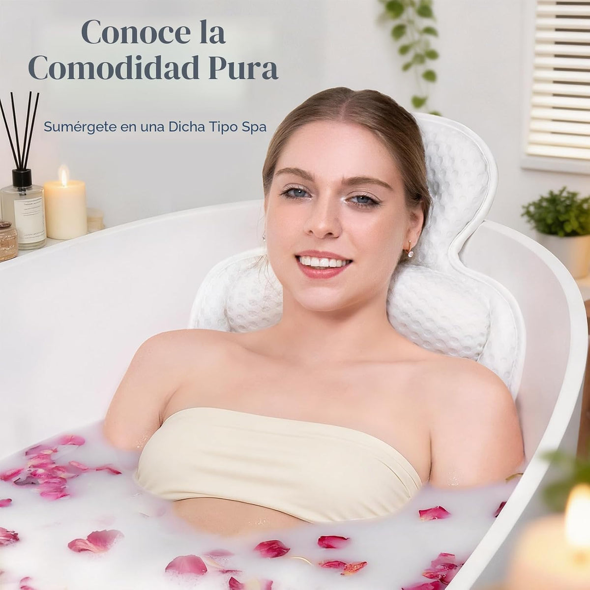 Almohadas de baño para tina, cómodo cojín de bañera para cabeza y c...
