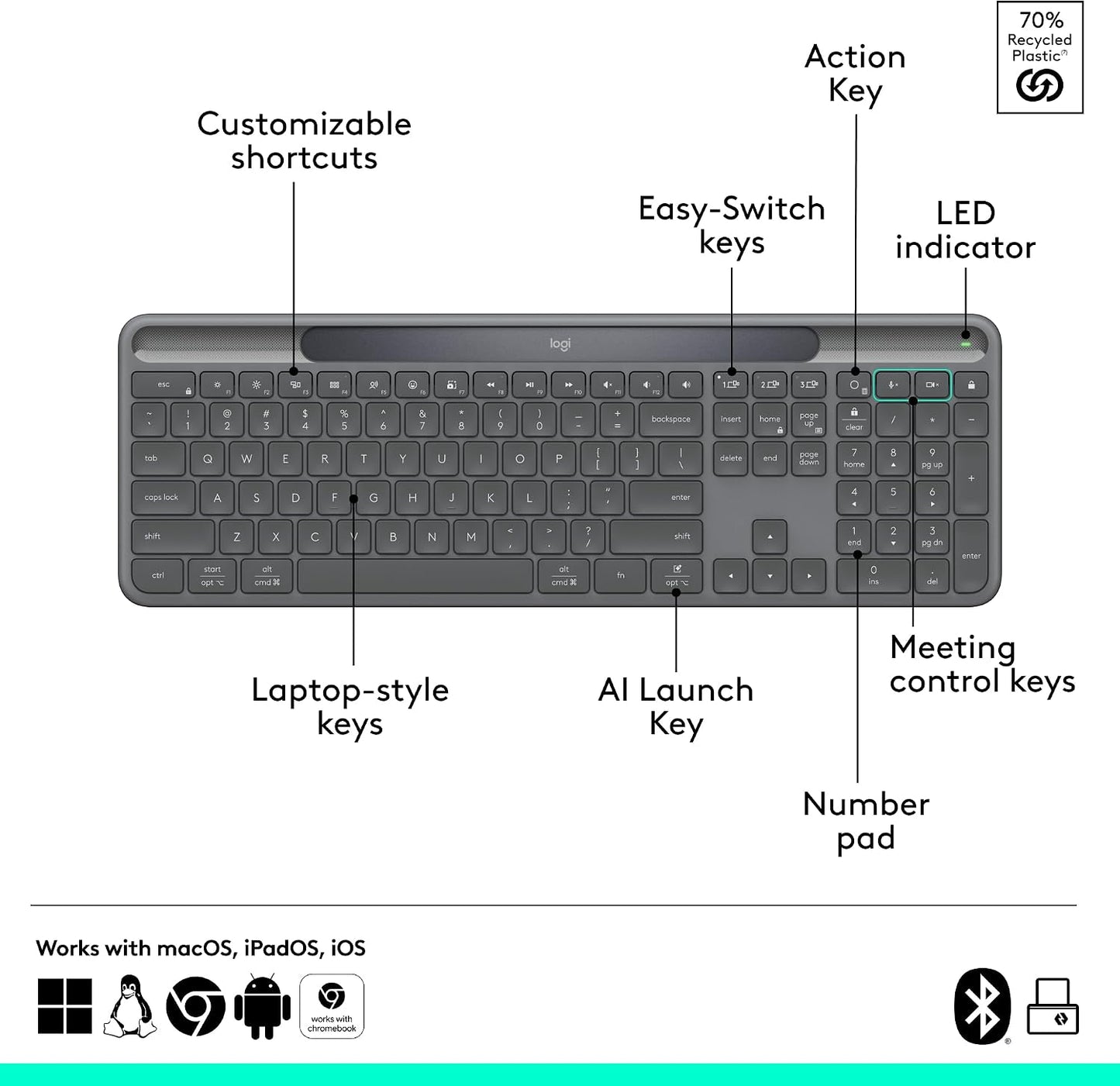Logitech Signature Slim Solar+ K980 para teclado empresarial - Graf...
