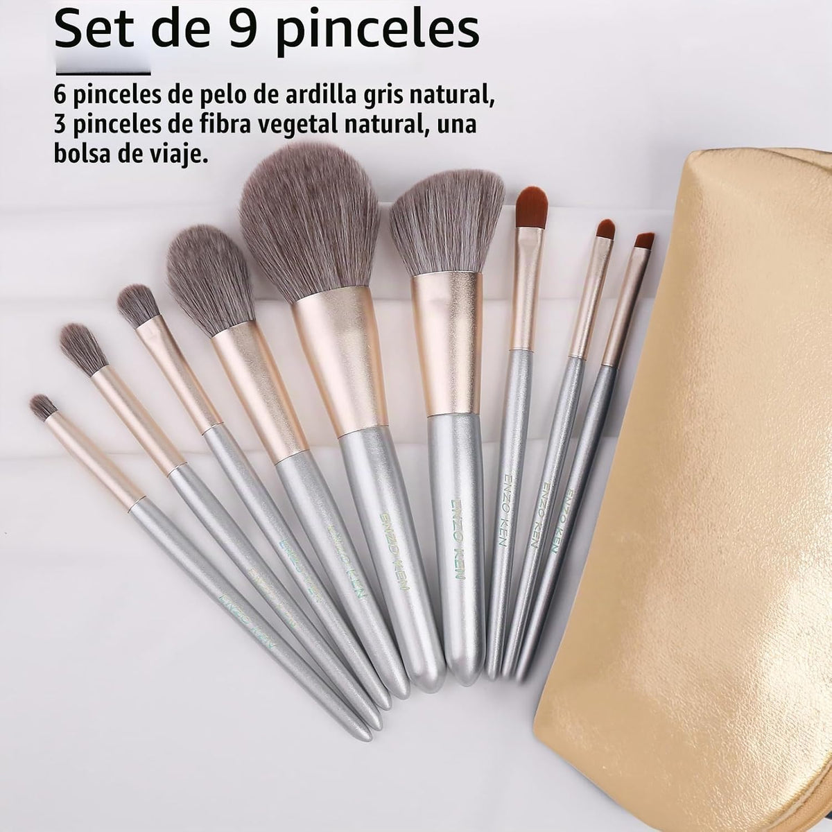 ENZO KEN Juego de brochas de maquillaje de cabello natural profesio...