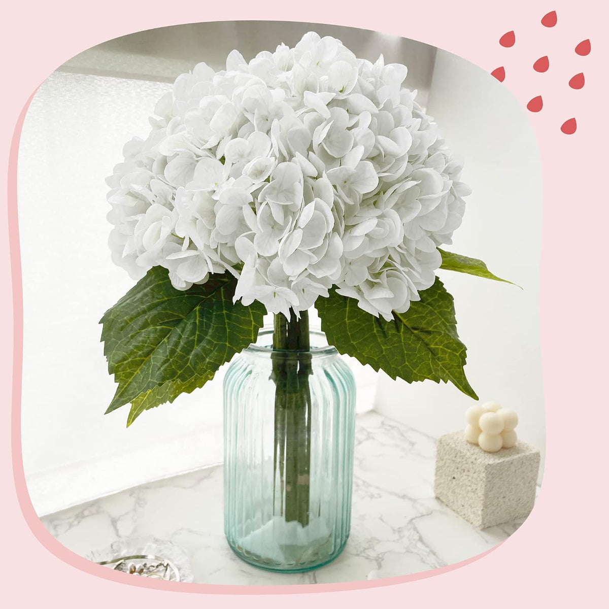 Yatim Hortensias artificiales blancas de 21 pulgadas con tallos 5 p...