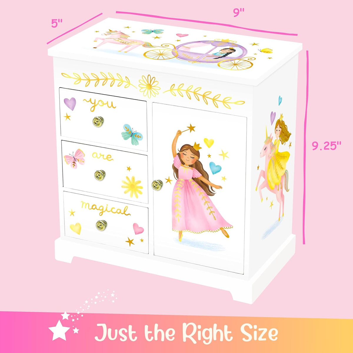 Giggle &amp; Honey Joyero musical de princesa para niñas, caja de m...