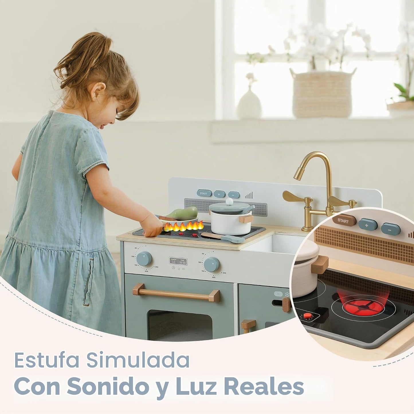 ROBOTIME Juego de cocina para niños pequeños, juego de cocina de ma...