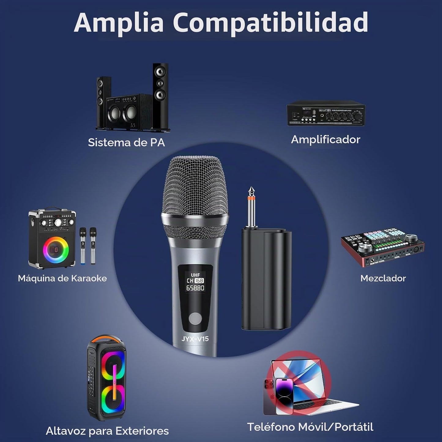 JYX Micrófono inalámbrico, sistema de micrófono dinámico de mano pr...