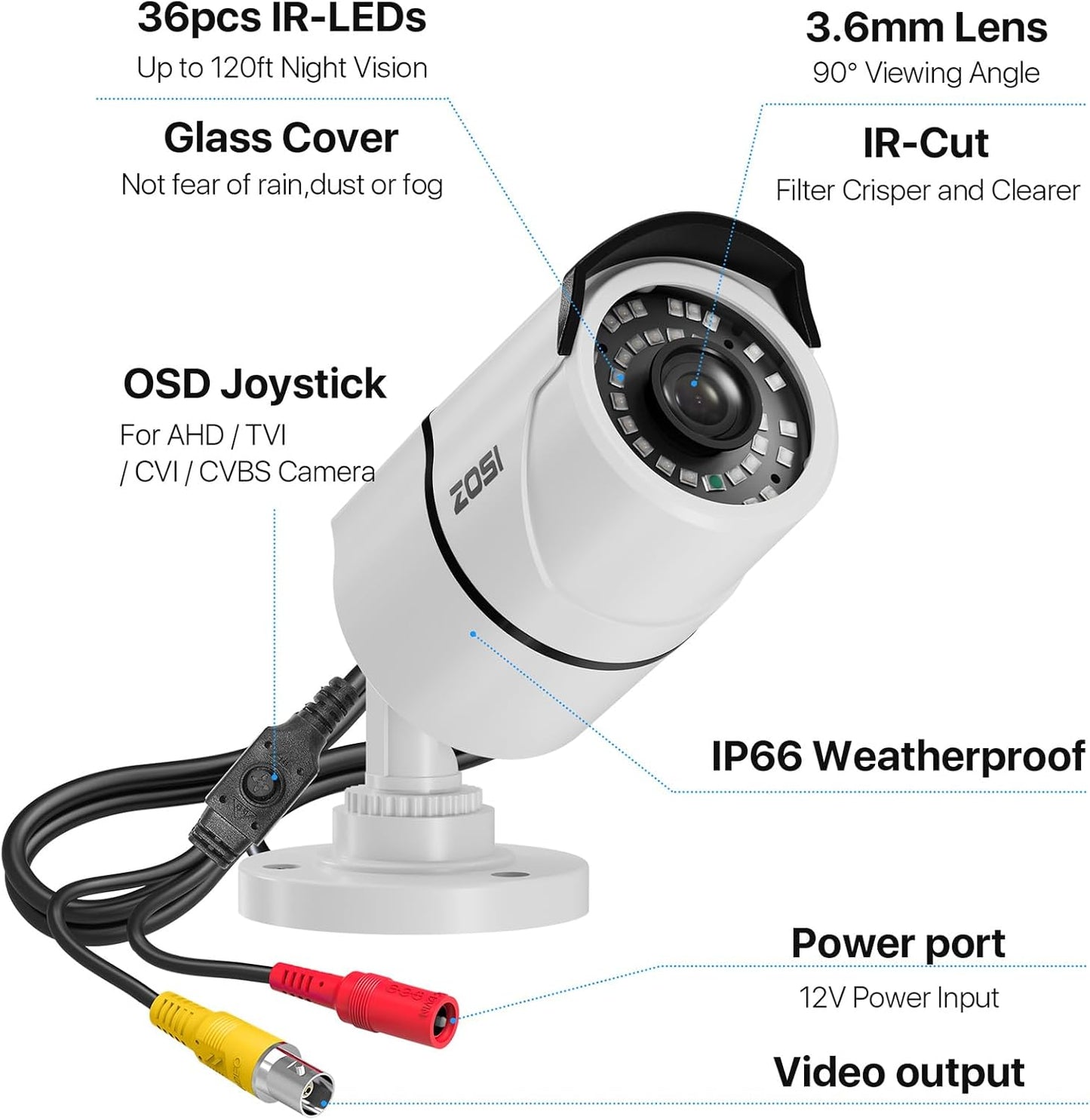 ZOSI - Cámara de seguridad 2MP 1080p para interiores y exteriores (...