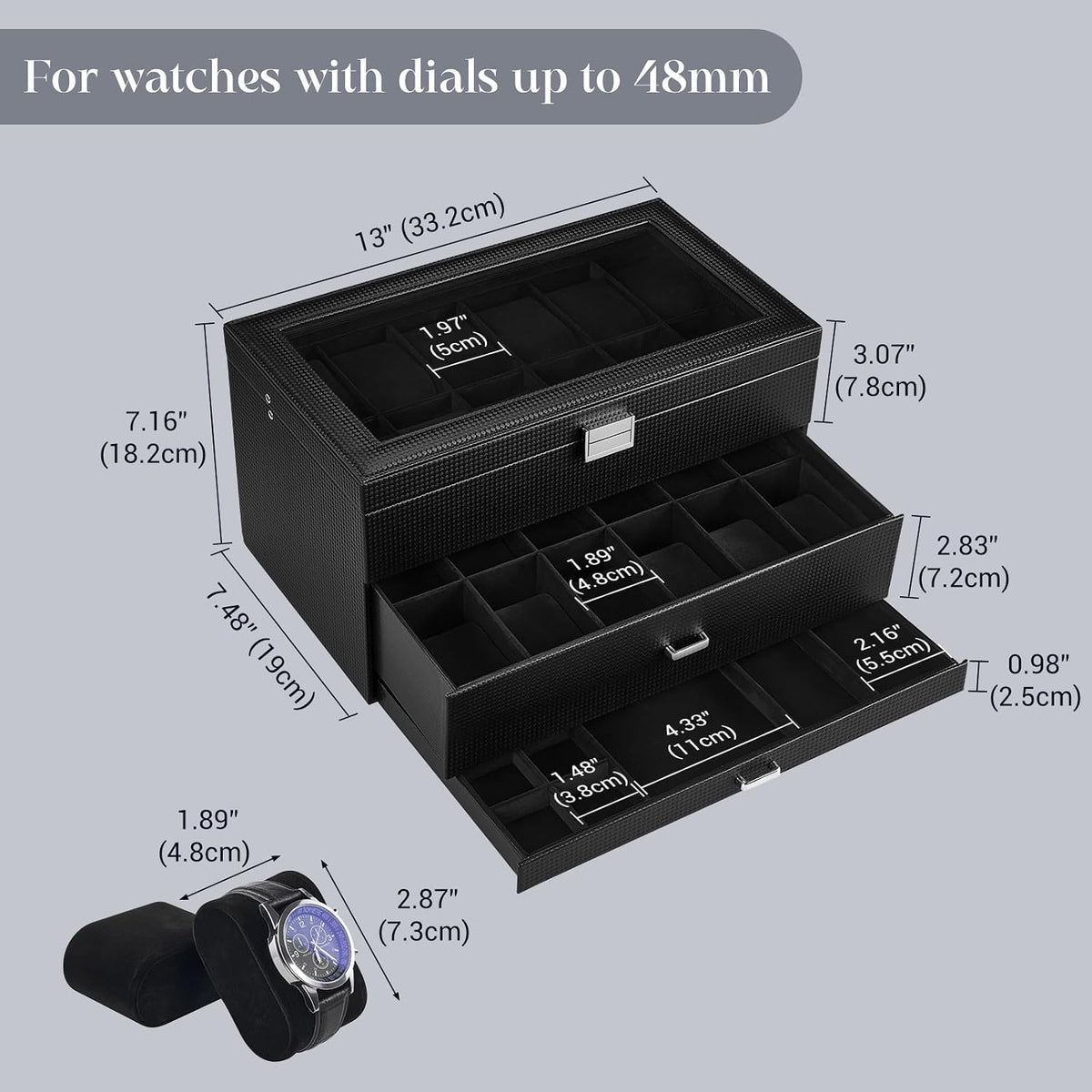 ProCase Caja de reloj de 3 capas con tapa de vidrio para hombre, 24...