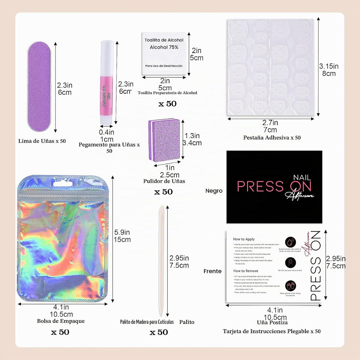Juego de 50 herramientas de uñas a presión, kit de suministros de e...