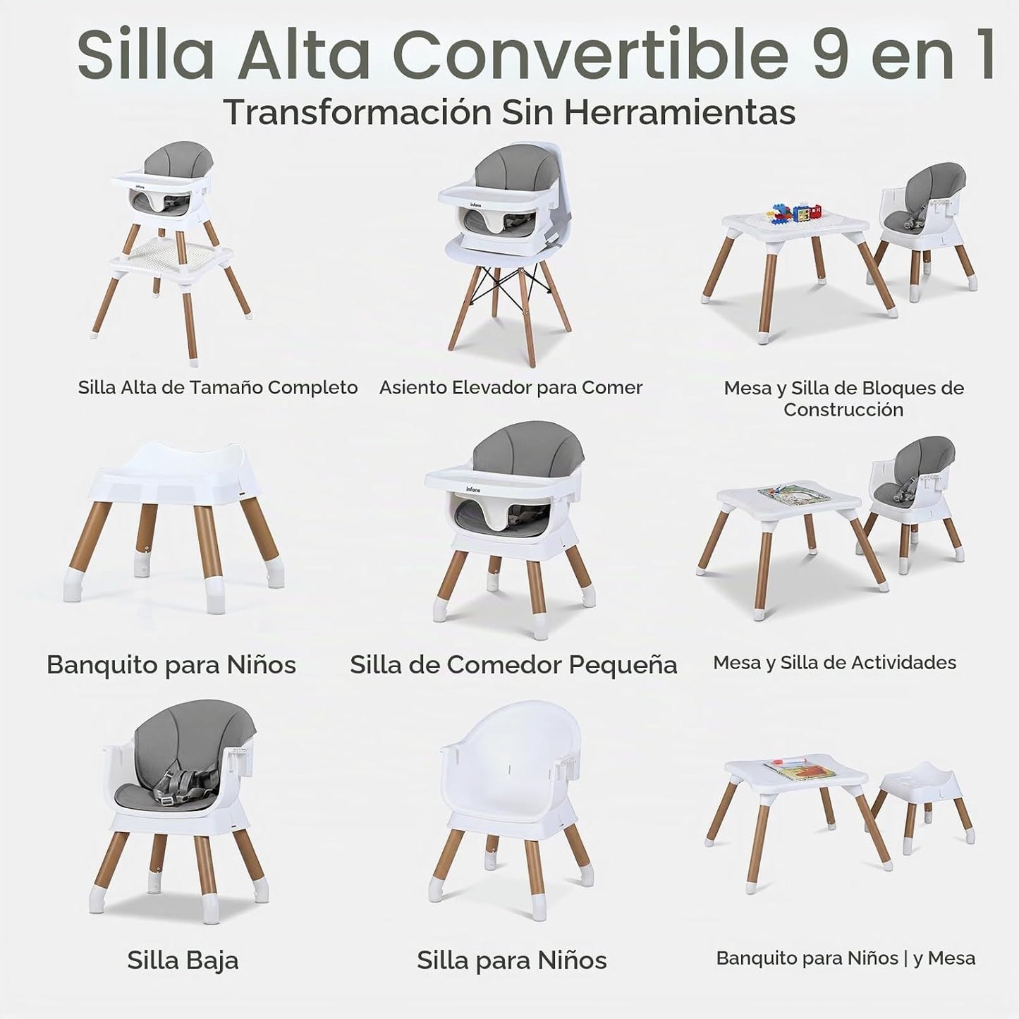 INFANS Silla alta para bebé, silla alta convertible 9 en 1 para beb...