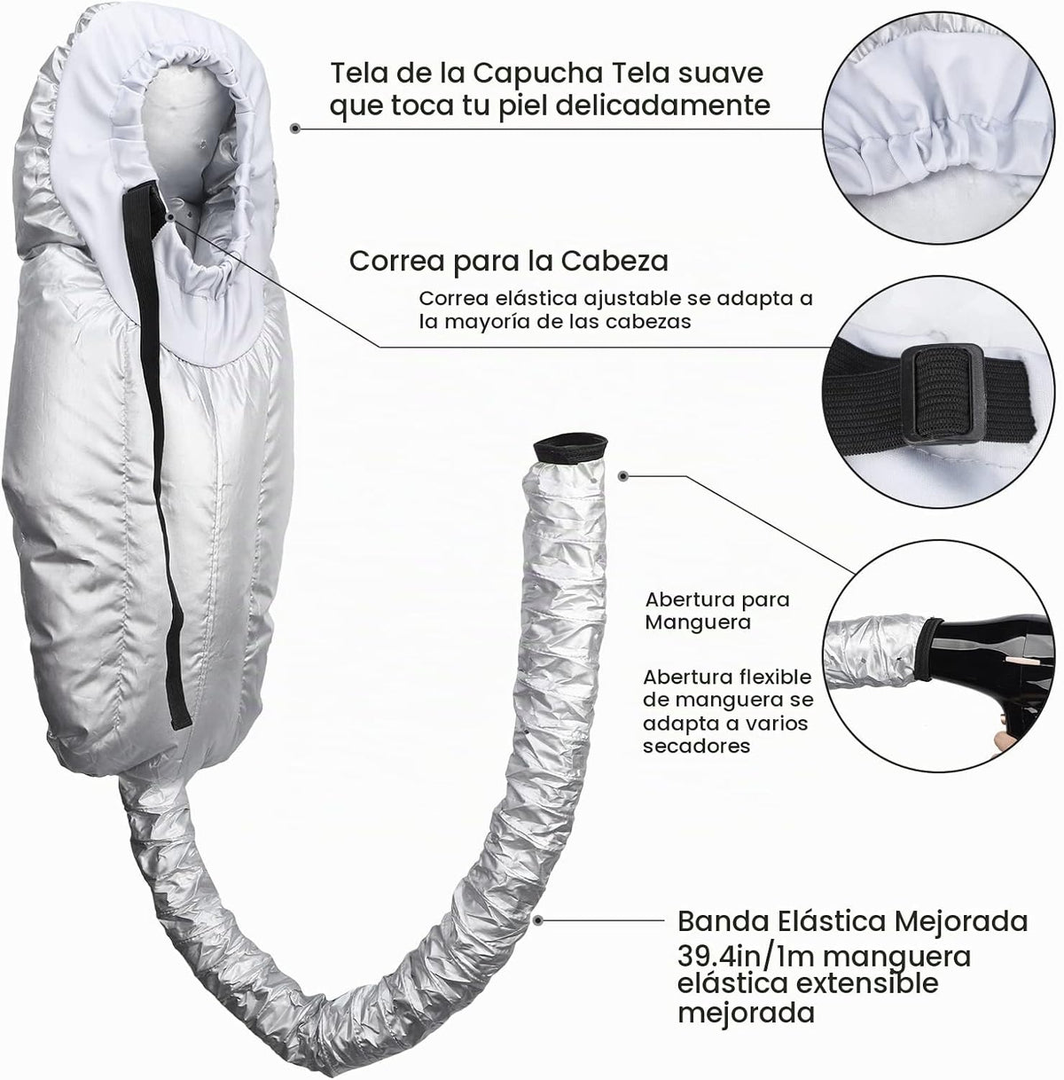 Segbeauty Accesorio para secador de pelo con capucha, gorro térmico...